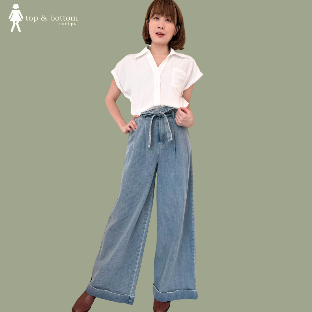 DENIM WIDE LEG ANKLE JEANS