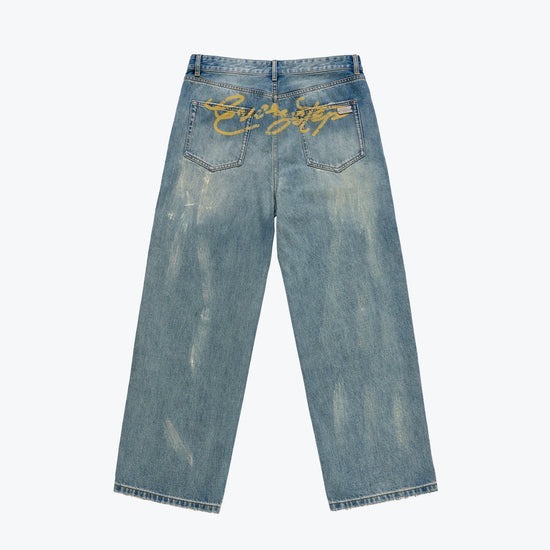 SENSE X Too more Print splattered washed jeans