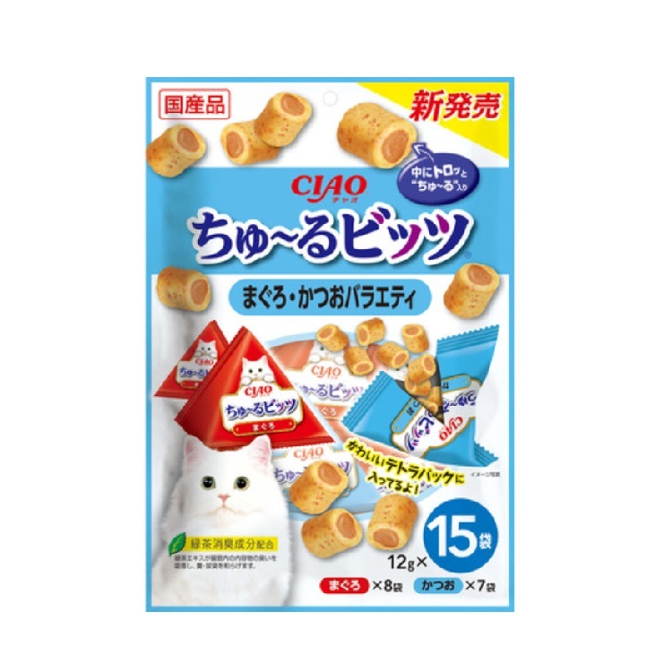 Ciao 貓用 吞拿魚+鰹魚味 軟心零食 12gx15袋