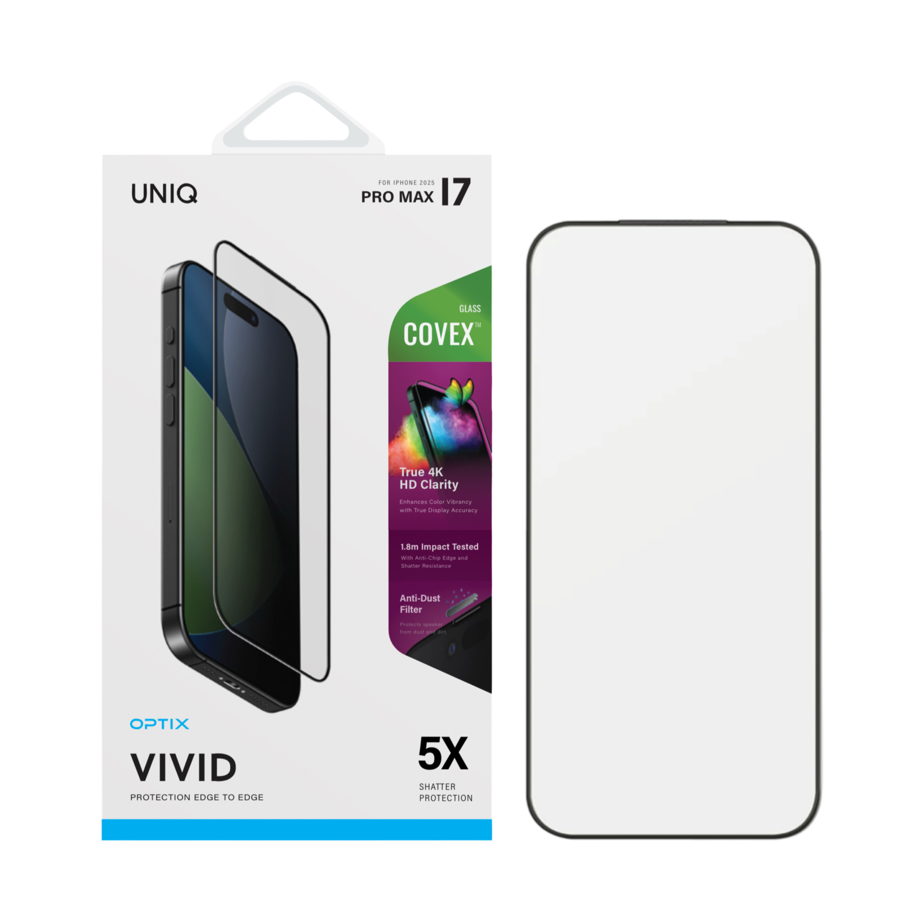 UNIQ iPhone 17 系列 Optix Covex™ 高清玻璃螢幕保護貼