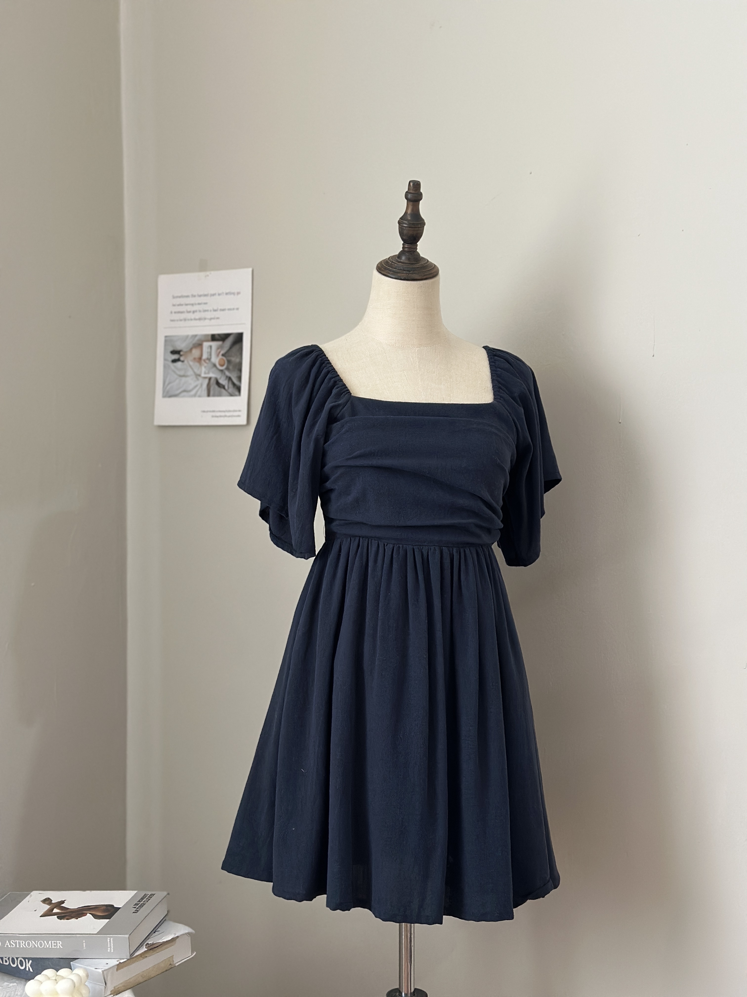 Meyla Ruched  Linen Dress Navy-2054DSNAV