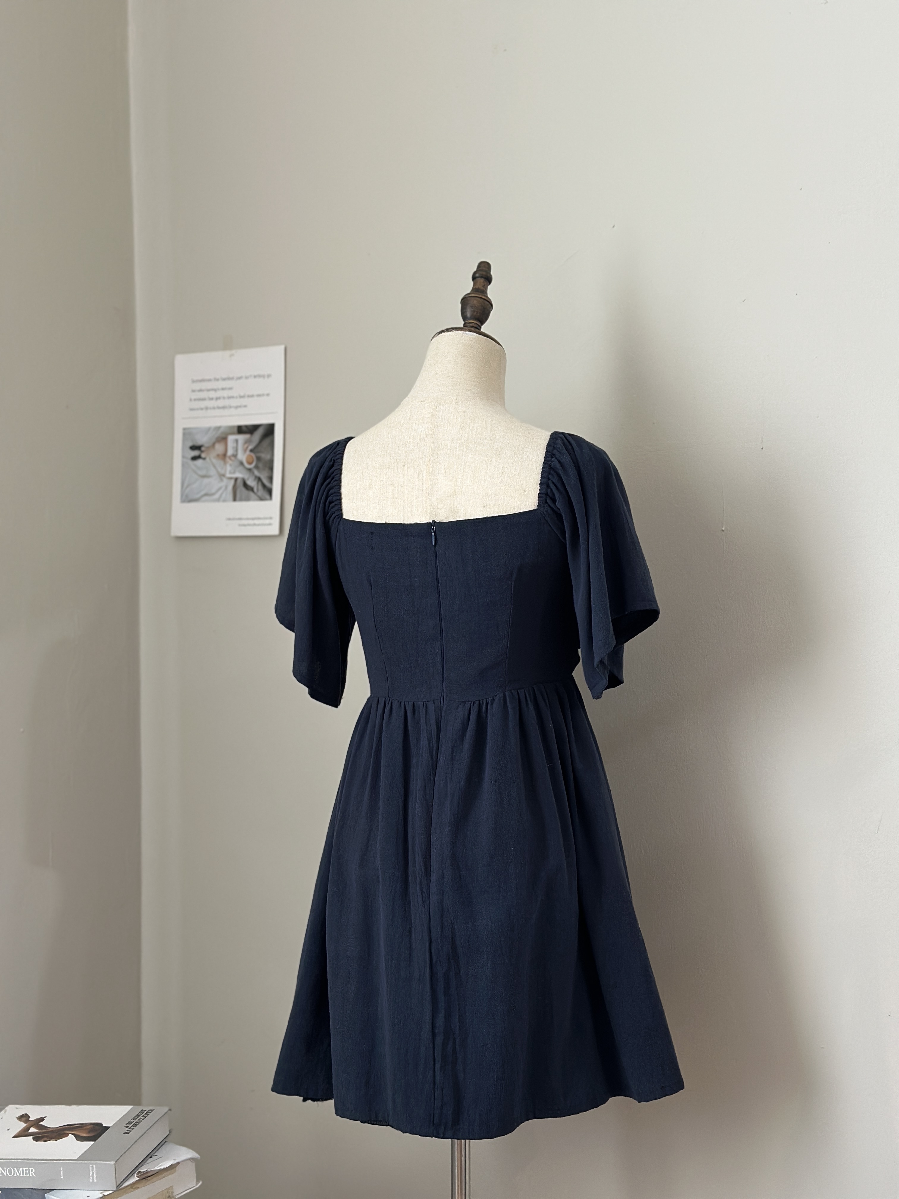 Meyla Ruched  Linen Dress Navy-2054DSNAV