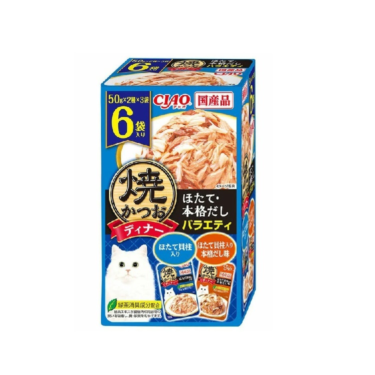 CIAO 燒鰹魚貝柱組 合味濕糧 (鰹魚,貝柱/貝柱濃湯) 50gx6袋 IC396