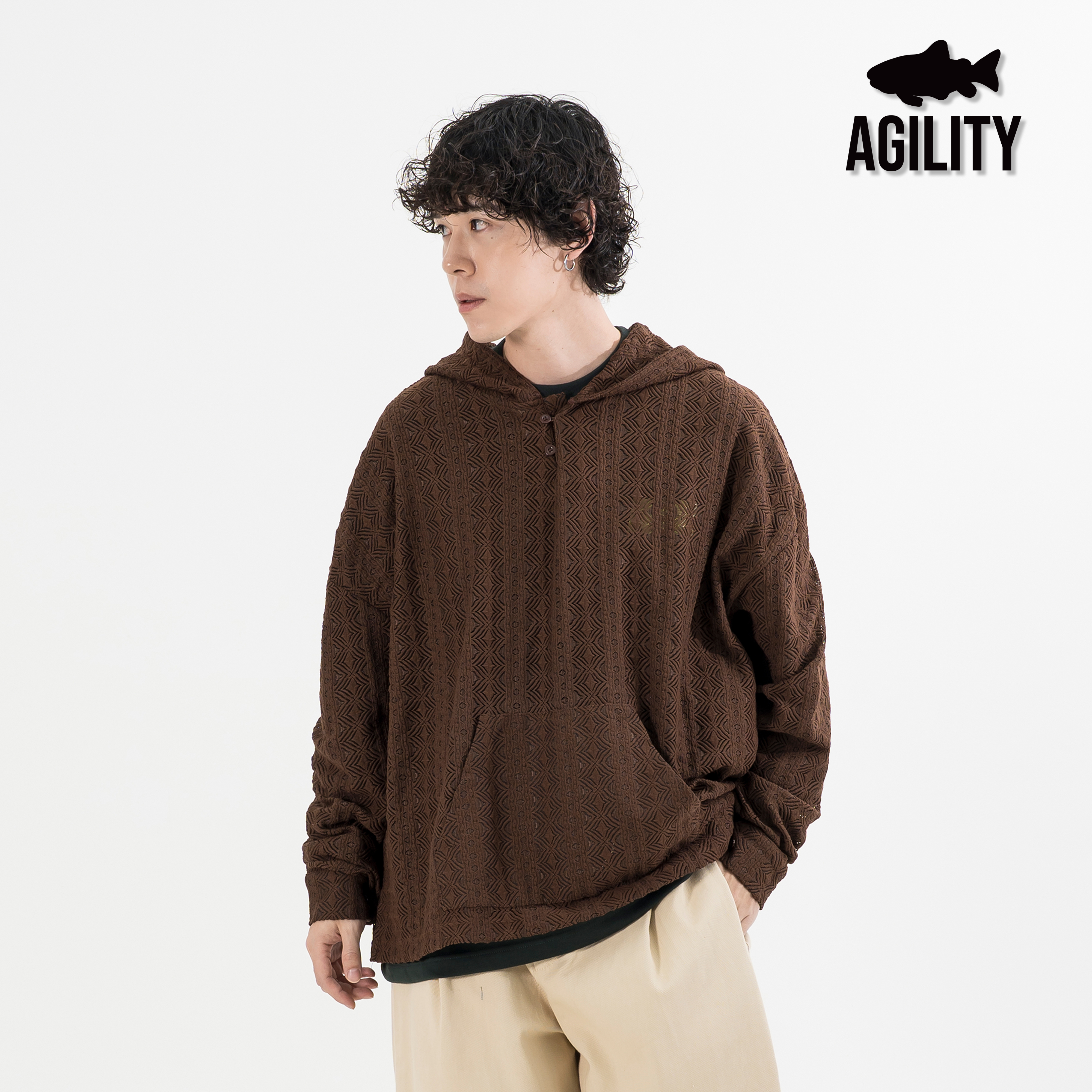AGILITY Pointelle-Knit Hoodie Shirt 簍空針織 長袖襯衫帽Tee [PH88]