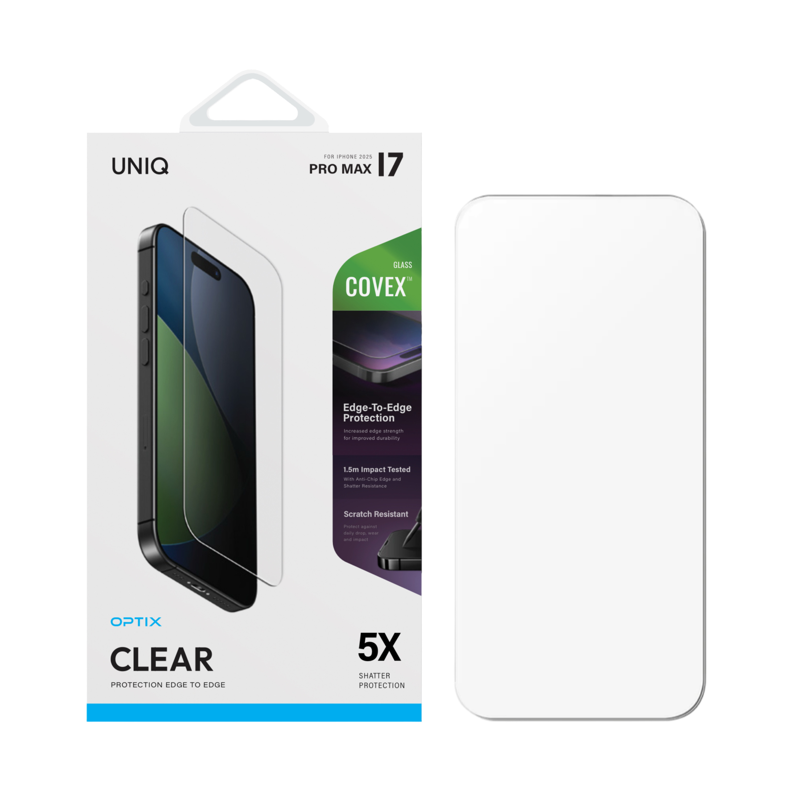 UNIQ iPhone 17 系列 Optix Covex™ 無黑邊高清玻璃螢幕保護貼