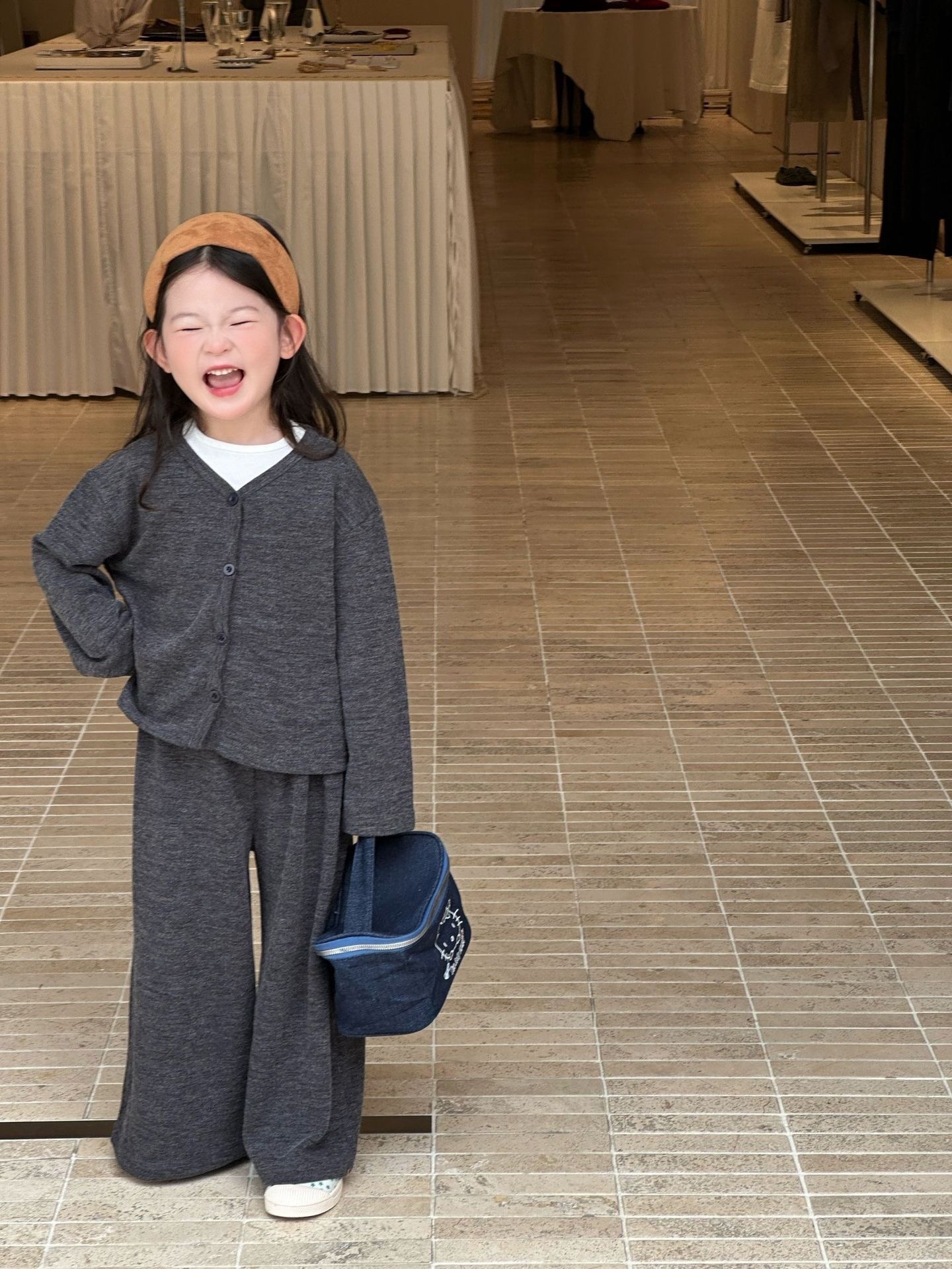 慵懶風針織外套加寬褲套裝