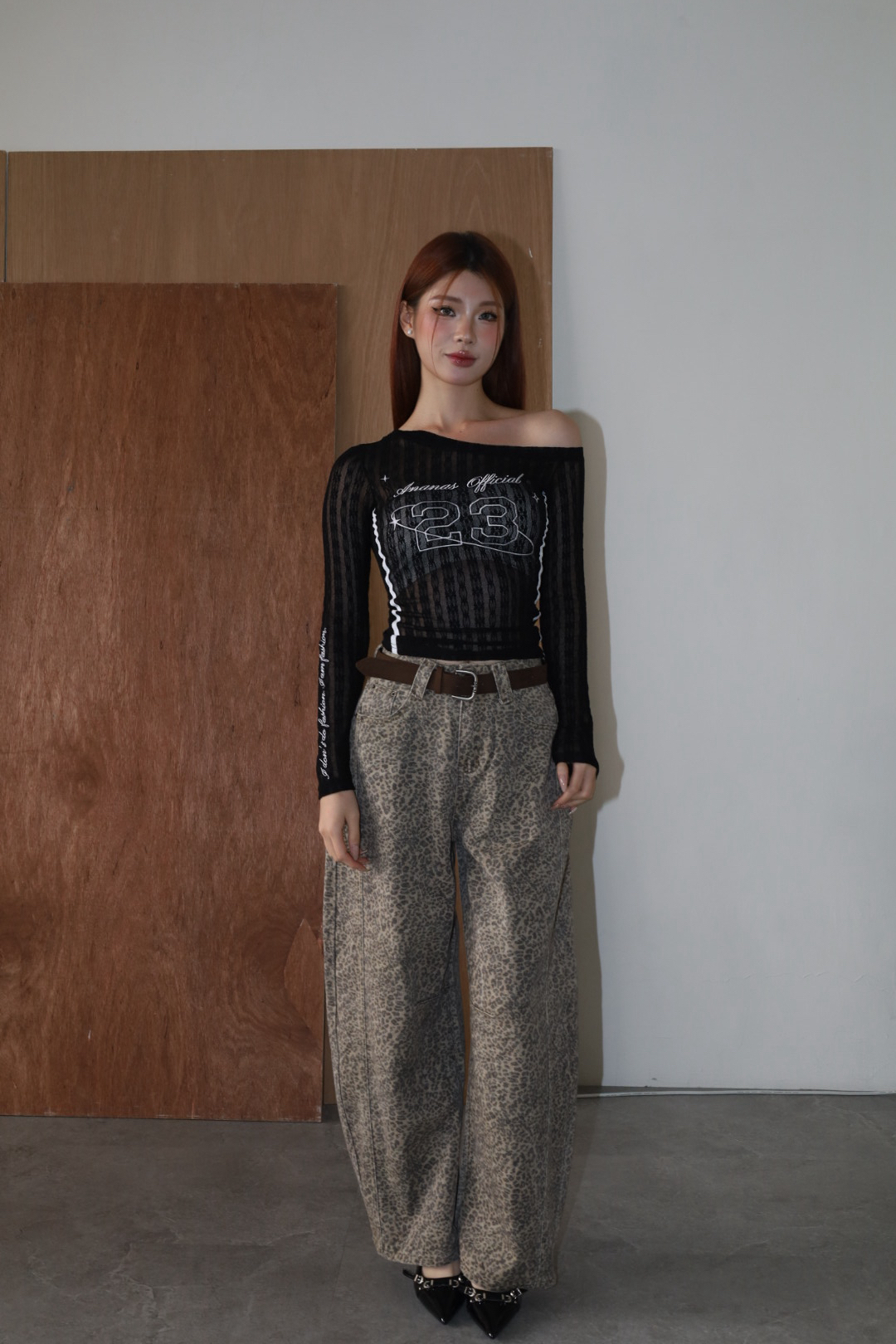 豹紋牛仔彎刀褲