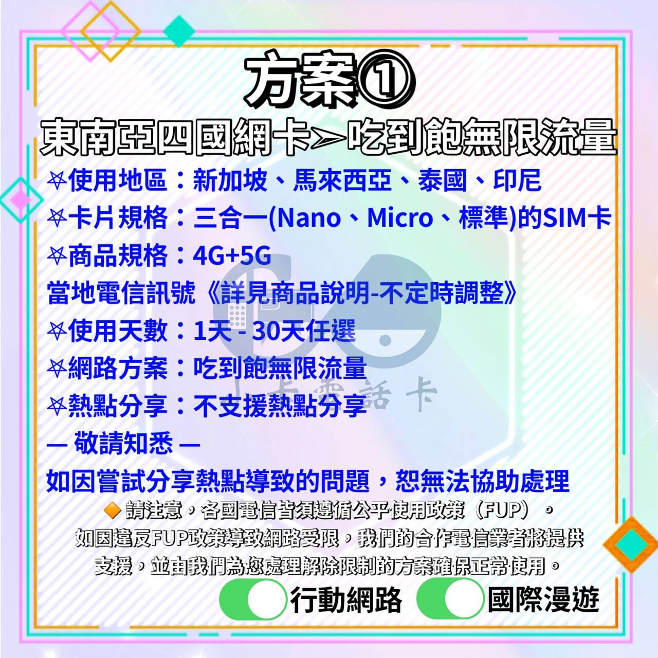 【SIM卡】東南亞四國通用網卡｜多方案·新馬泰印〈隨插即用、免實名、現貨寄送〉