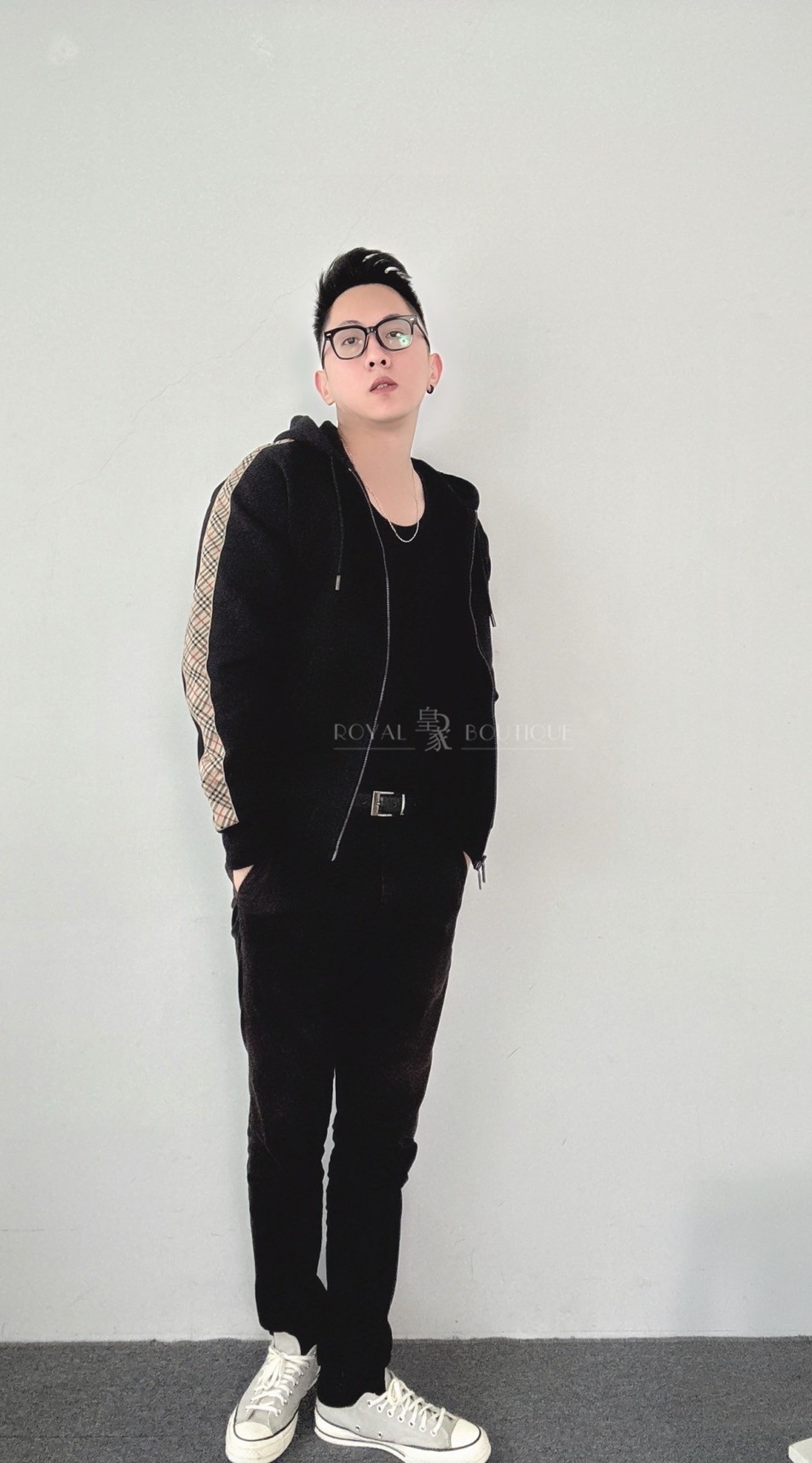 BURBERRY 肩袖串標經典格紋連帽外套夾克