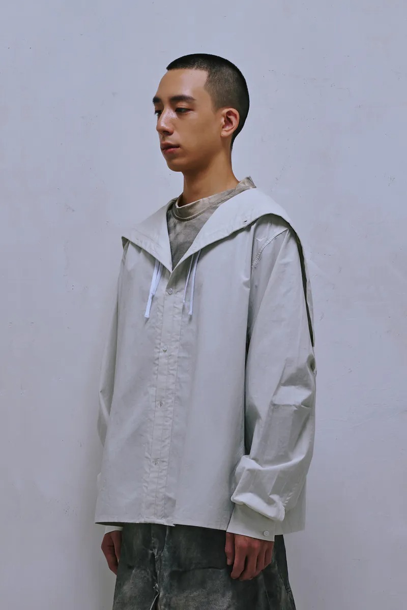 Enclave｜Naval Hood Long-Sleeve “TSFM” Shirt (Ivory)