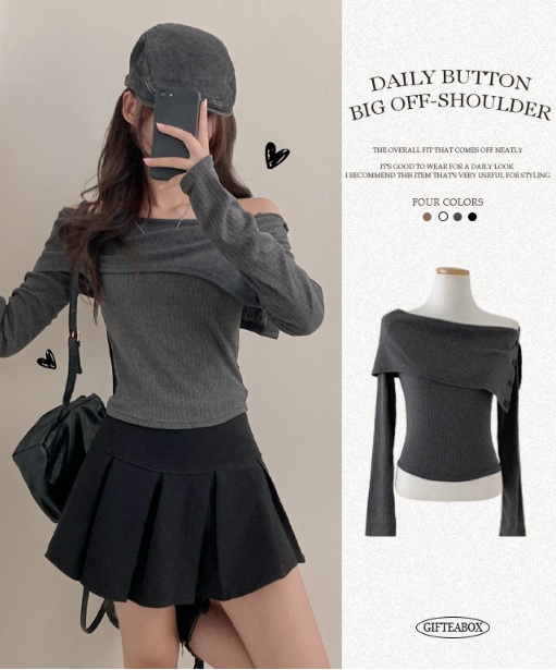 早秋預訂｜Button 露肩長袖上衣