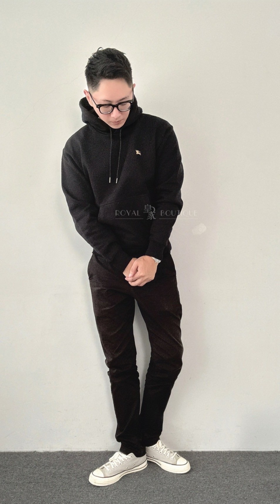 BURBERRY 左胸經典戰馬刺繡小logo連帽T