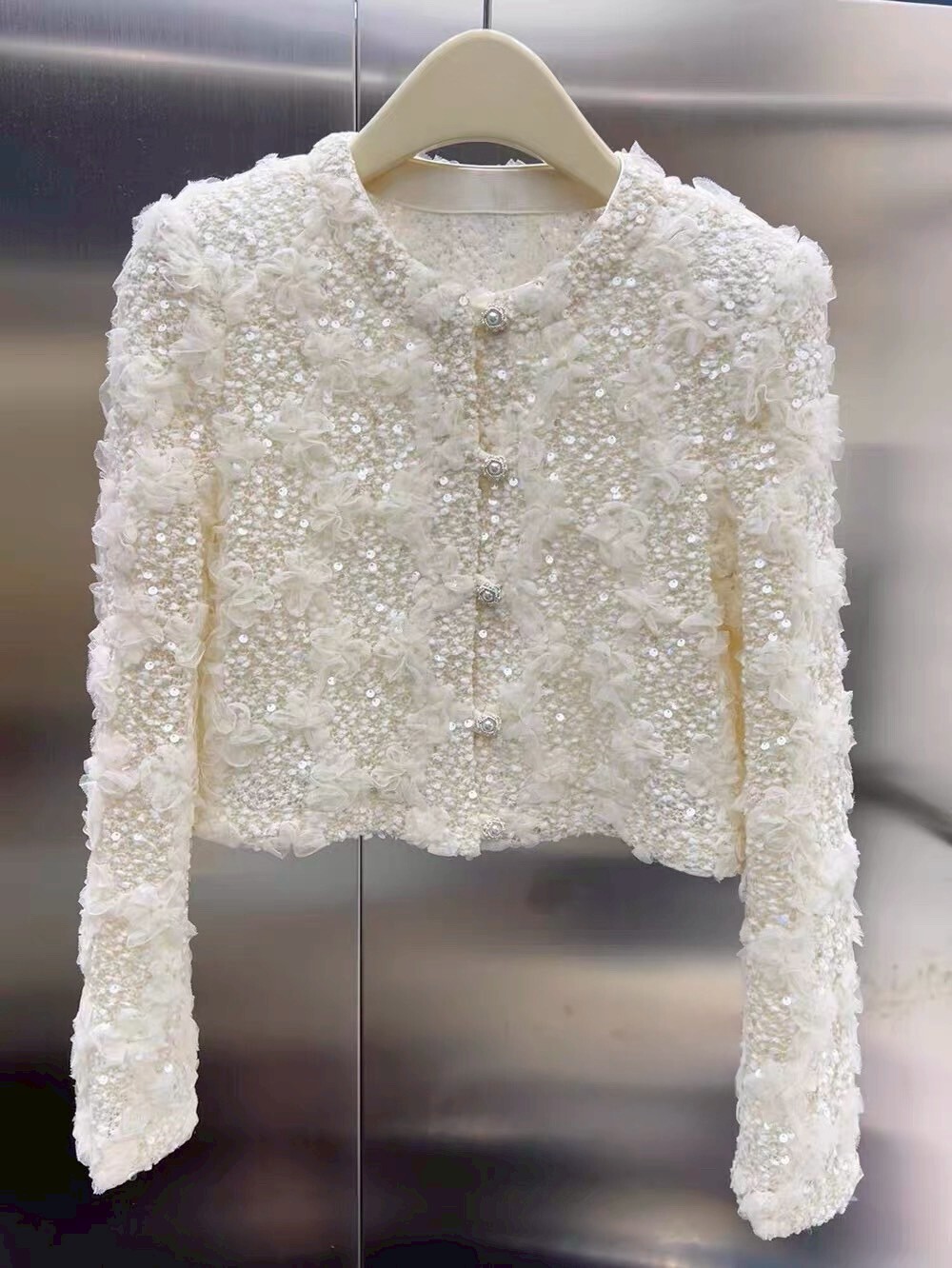 重工網紗亮片立體花朵香風外套