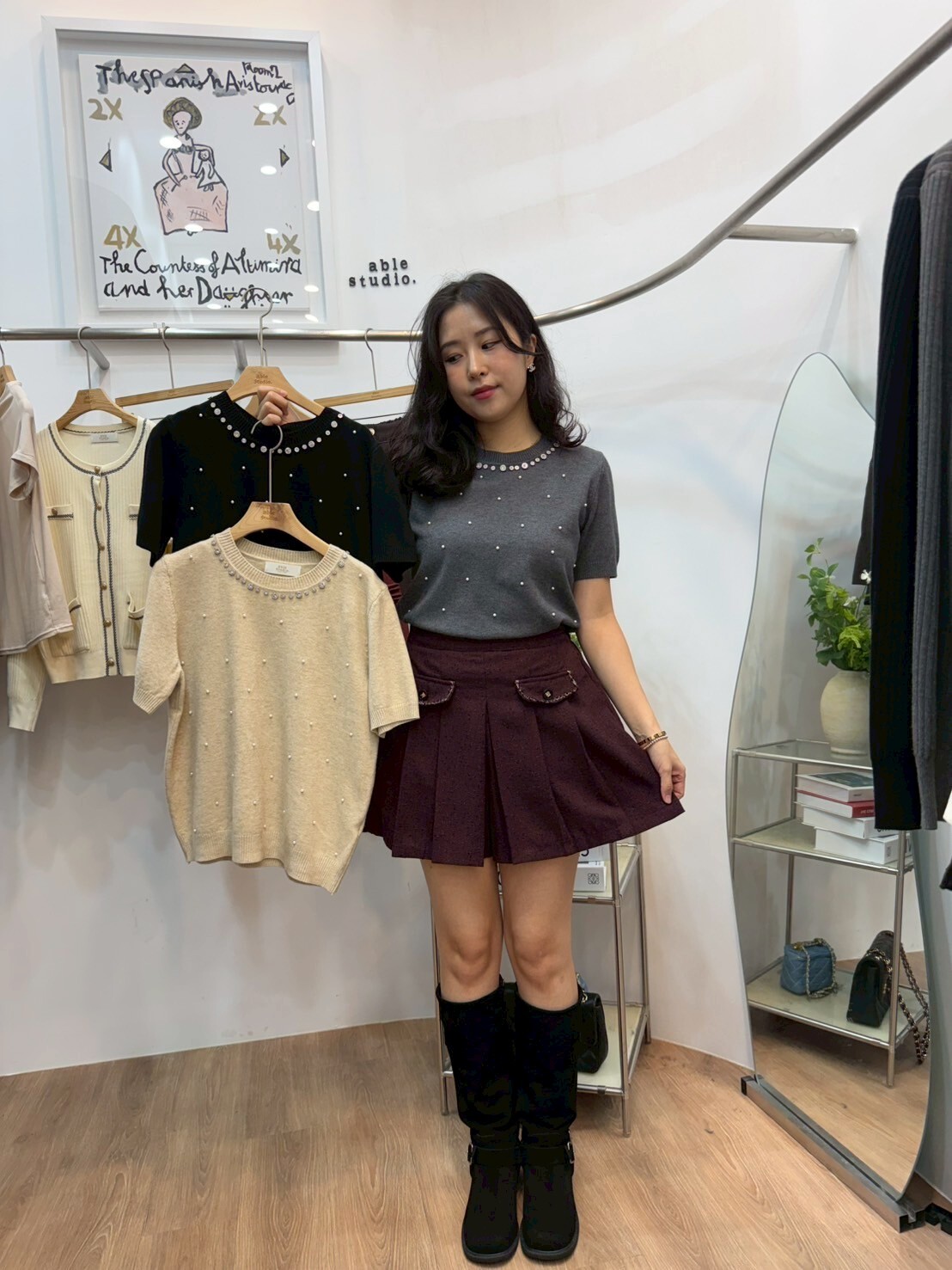 AS5023 點點珍珠拼領上衣