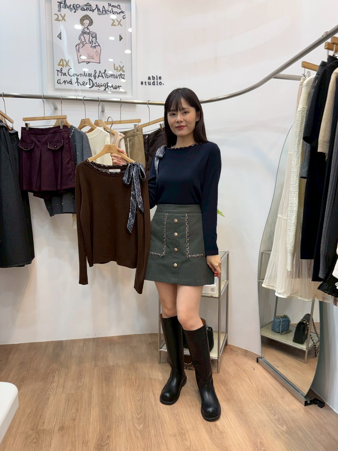 AS5024 復古拼邊絲帶蝴蝶結長袖上衣