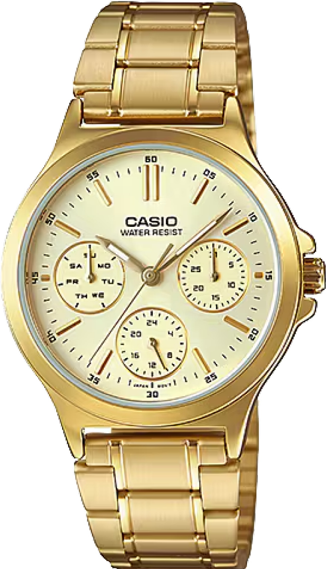 萬年鐘錶 - CASIO  時尚金色 三眼女錶  LTP-V300G-9A  錶徑33.2MM