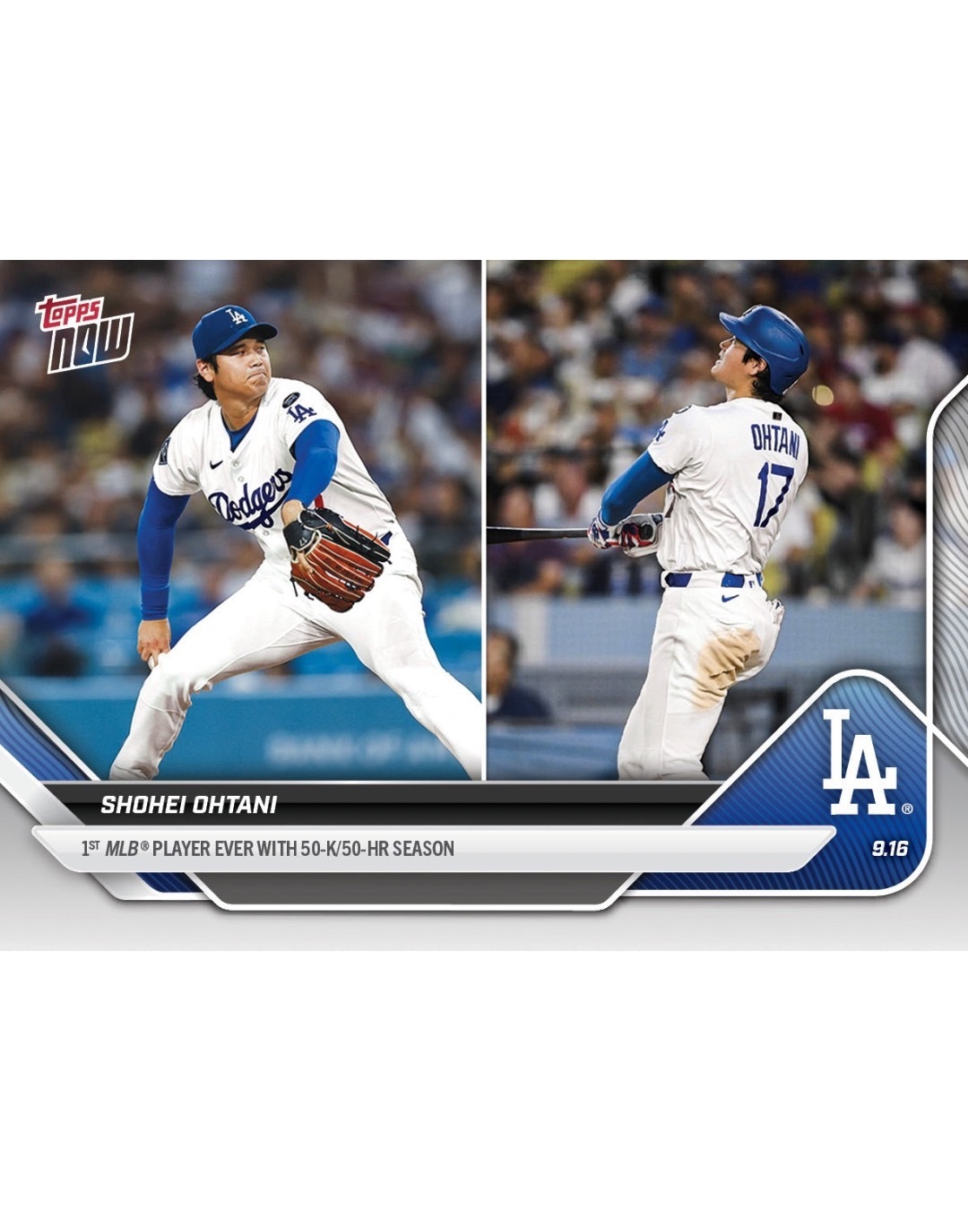 TOPPS NOW 球員卡 Shohei Ohtani大谷翔平 達成MLB單季「50轟、50K」大聯盟史上第一人 紀念球員卡 #721
