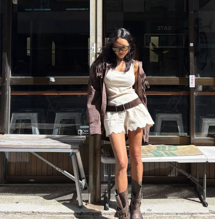 杏色棉麻內搭短褲