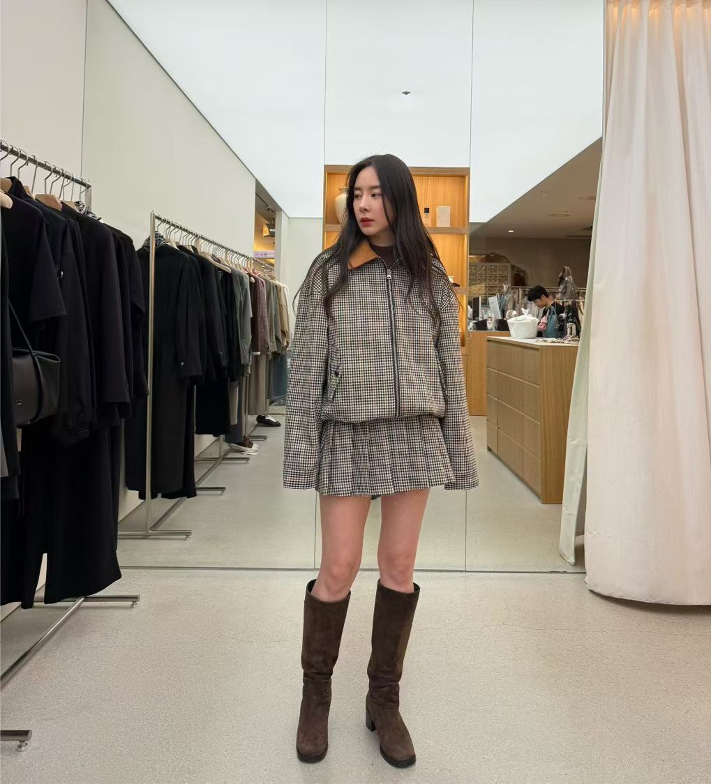 金腰帶格子短裙