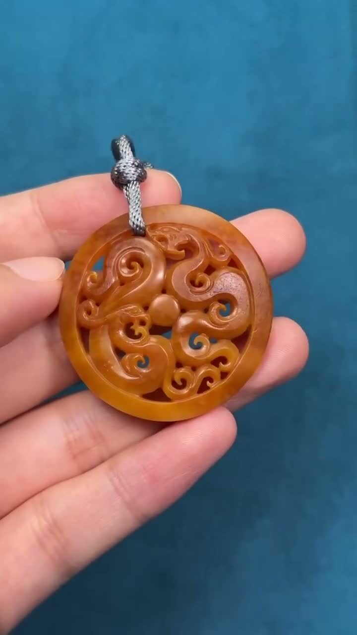 和田玉籽料龍鳳佩 (39.5mm直徑),天然和田玉軟玉