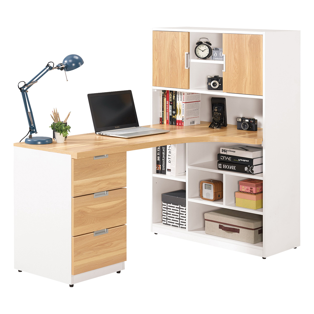 貝爾5尺L型多功能書櫃+書桌組合(左右向可選)