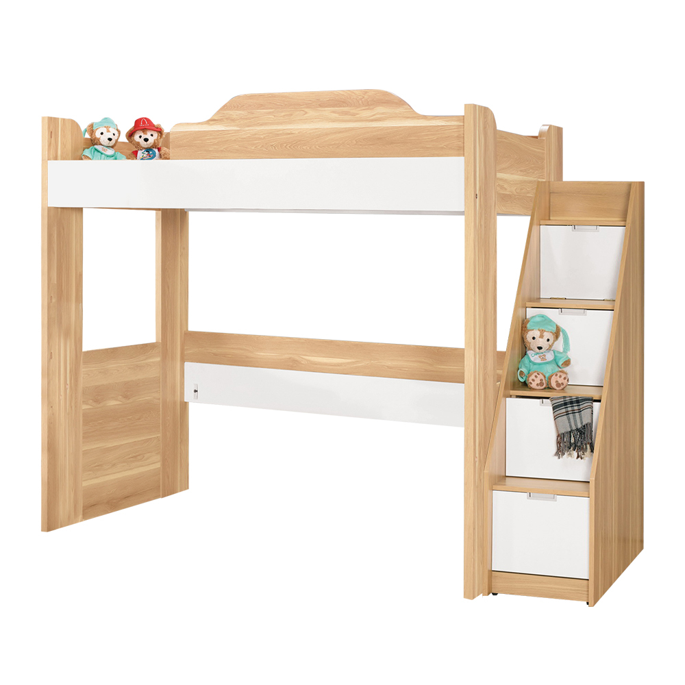 貝爾3.5尺單人高層床架(床架+樓梯收納櫃-不含床墊)