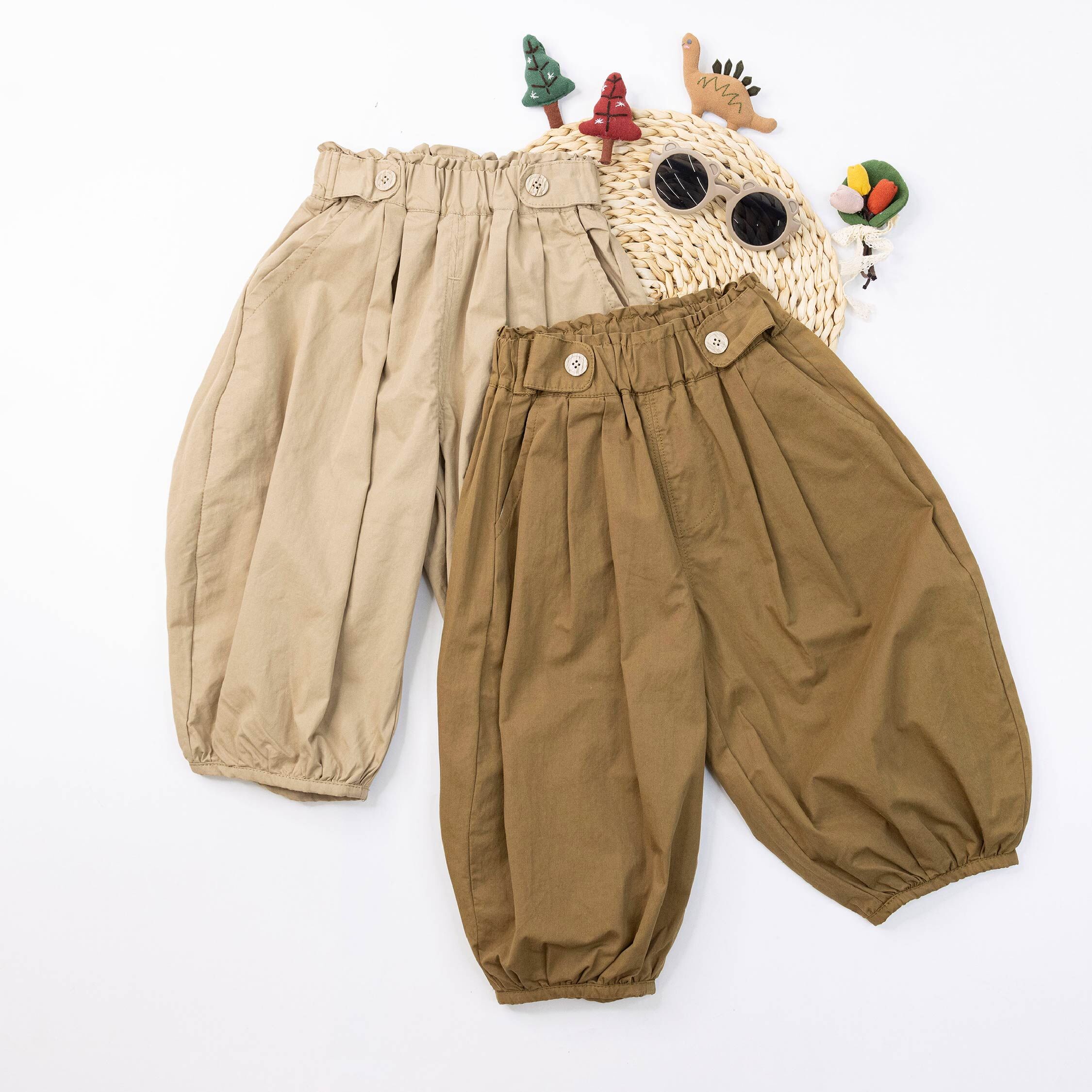 【H55258】質感木紋裝飾鈕釦設計休閒褲＊二色