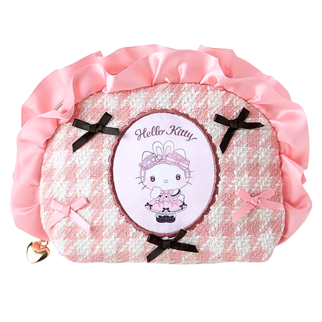 Hello Kitty 千鳥格紋拉鏈小袋 化妝包(平行進口)