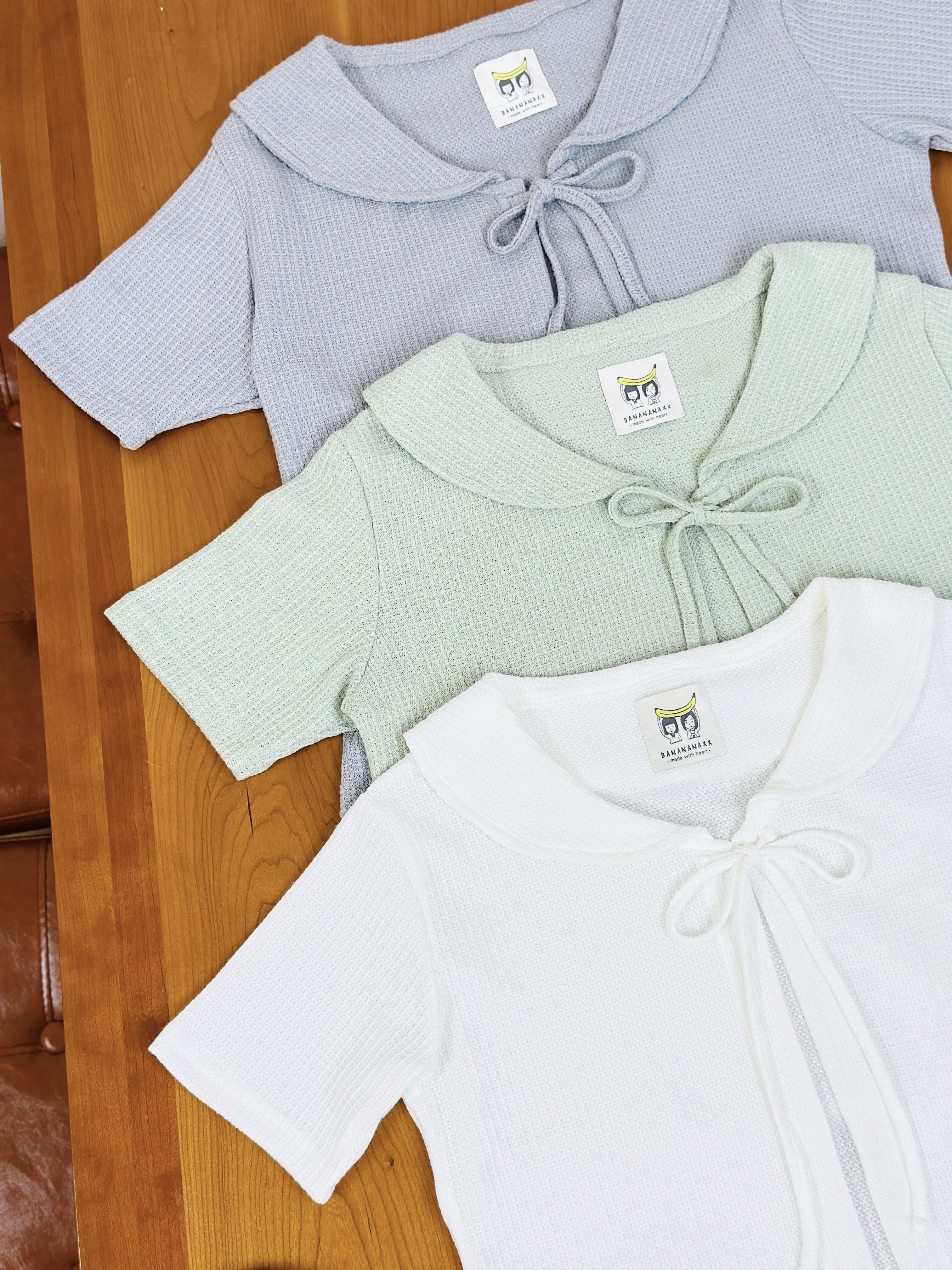 三色 / 小圓領蝴蝶結短袖外套 / Peter Pan Collar Ribbon Tie Short Sleeve Cardigan