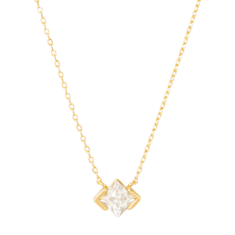 純銀項鍊，女士項鍊 幾何菱形鋯石；金色柔亮的法式氣息（4136金色）