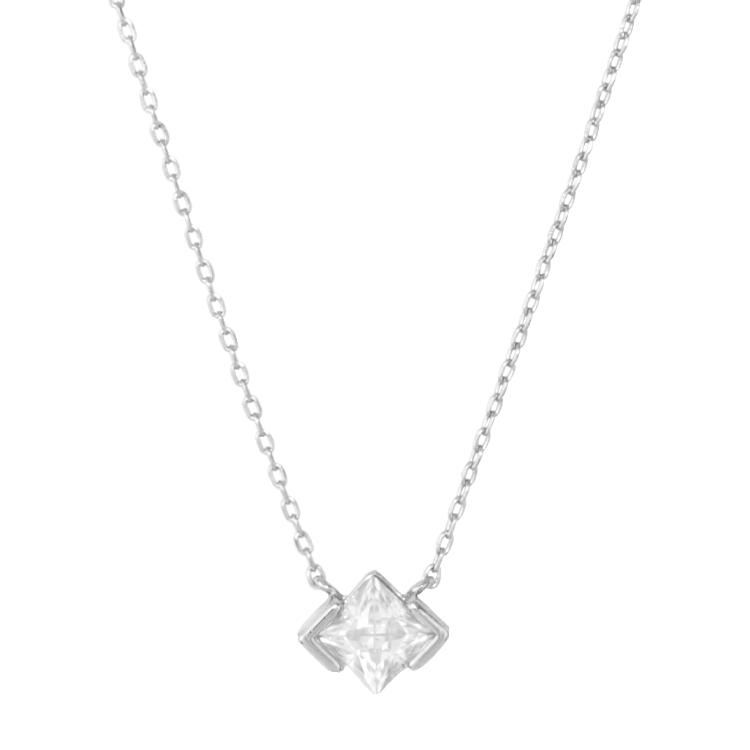 純銀項鍊，女士項鍊 幾何菱形鋯石；乾淨俐落的幾何光感（4136銀色）