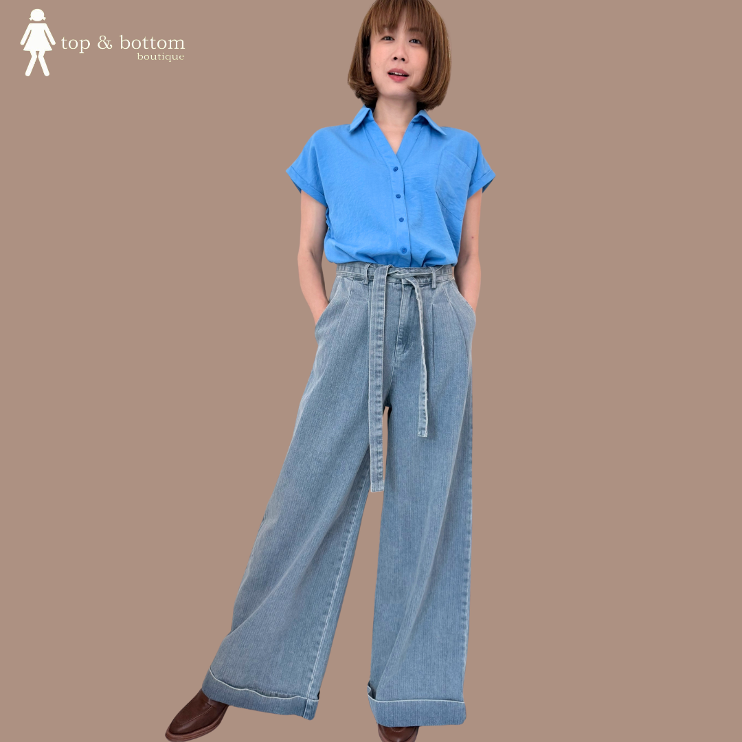 DENIM WIDE LEG ANKLE JEANS