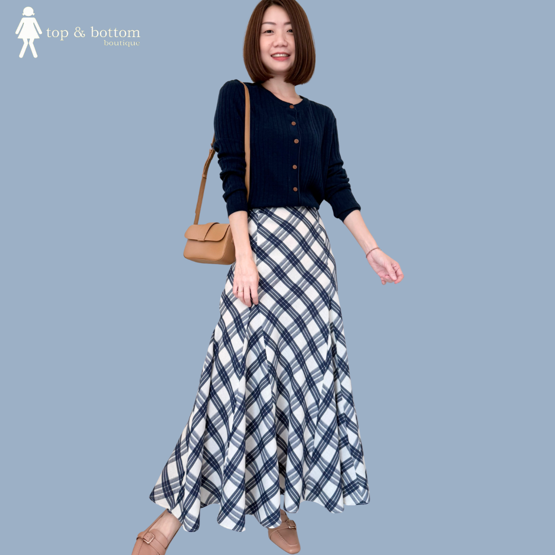 HIGH WAISTED CHECKED LONG SKIRT