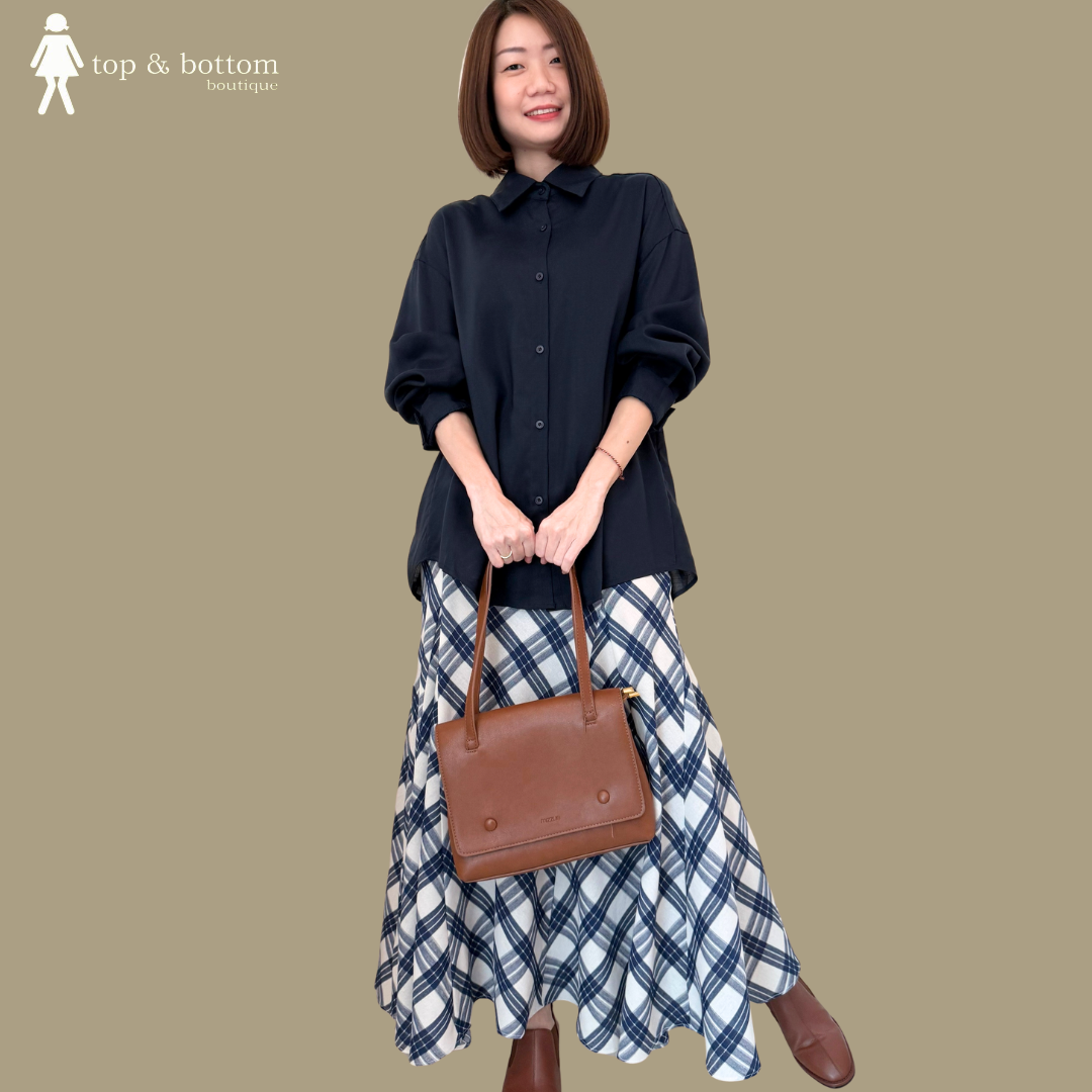 HIGH WAISTED CHECKED LONG SKIRT