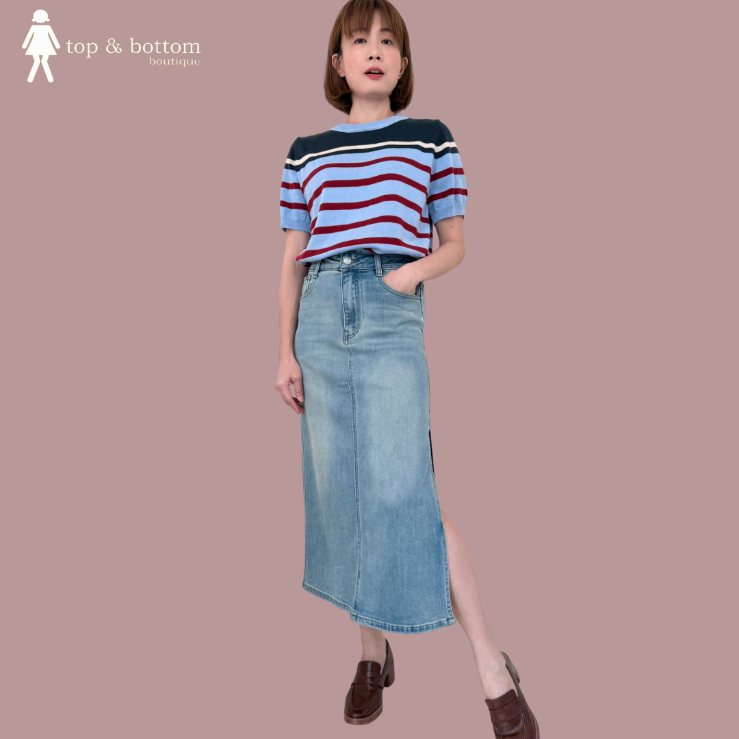DENIM SLIT SIDE PENCIL SKIRT
