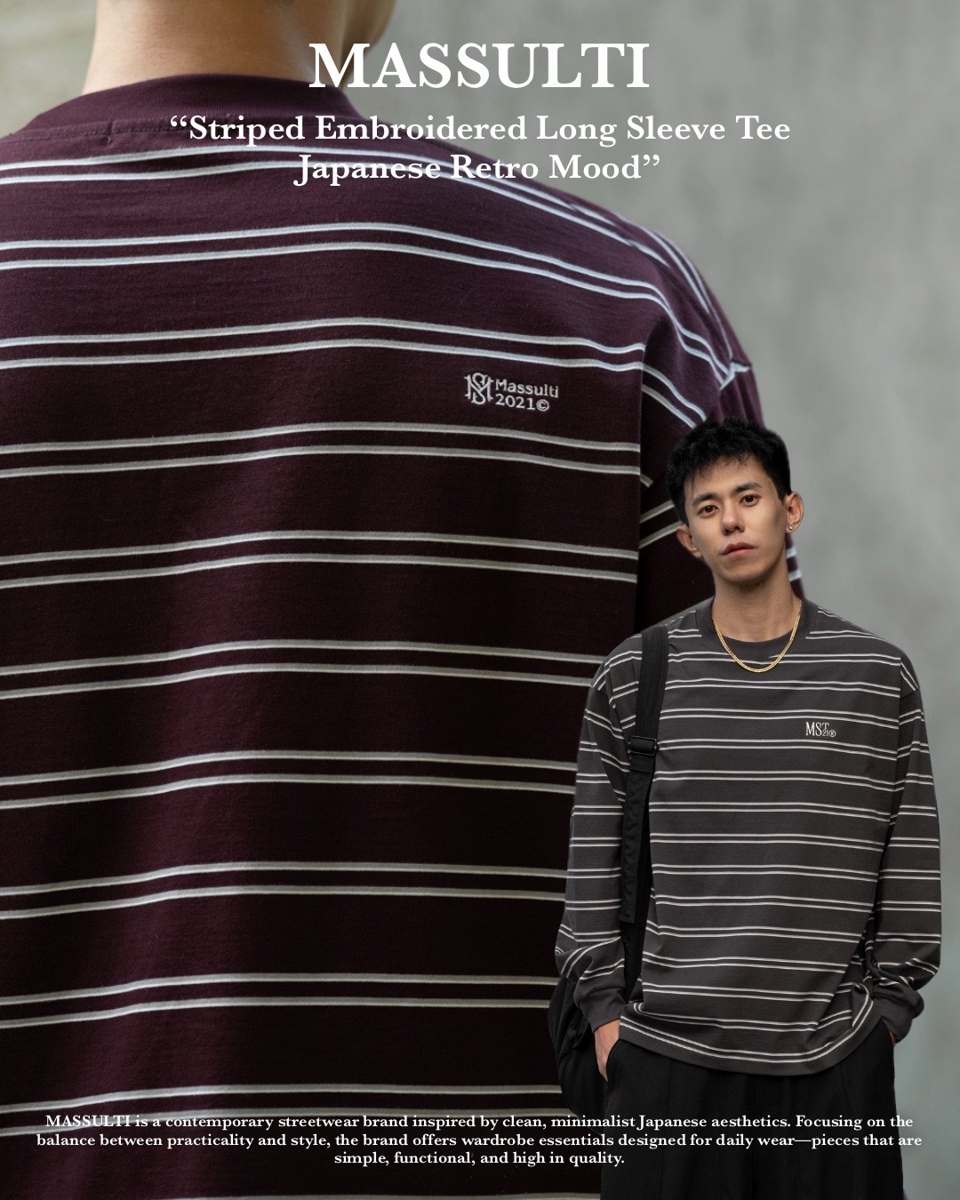 #預購 MASSULTI 25AW 新疆棉 復古刺繡細條紋 寬鬆長踢 三色