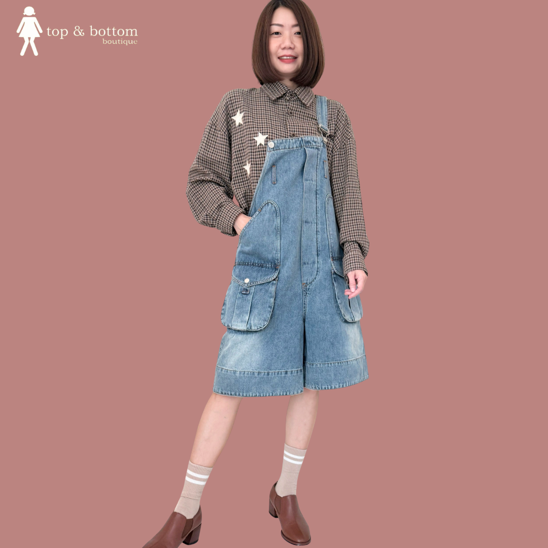 DENIM SUSPENDER SHORT JUMPSUIT