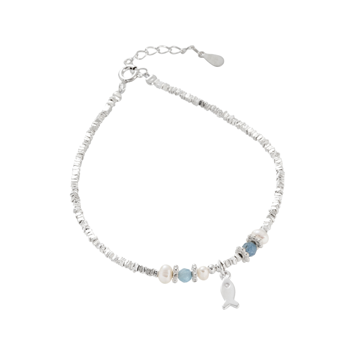 純銀,海藍寶,串珠,小魚,手鍊,平價飾品