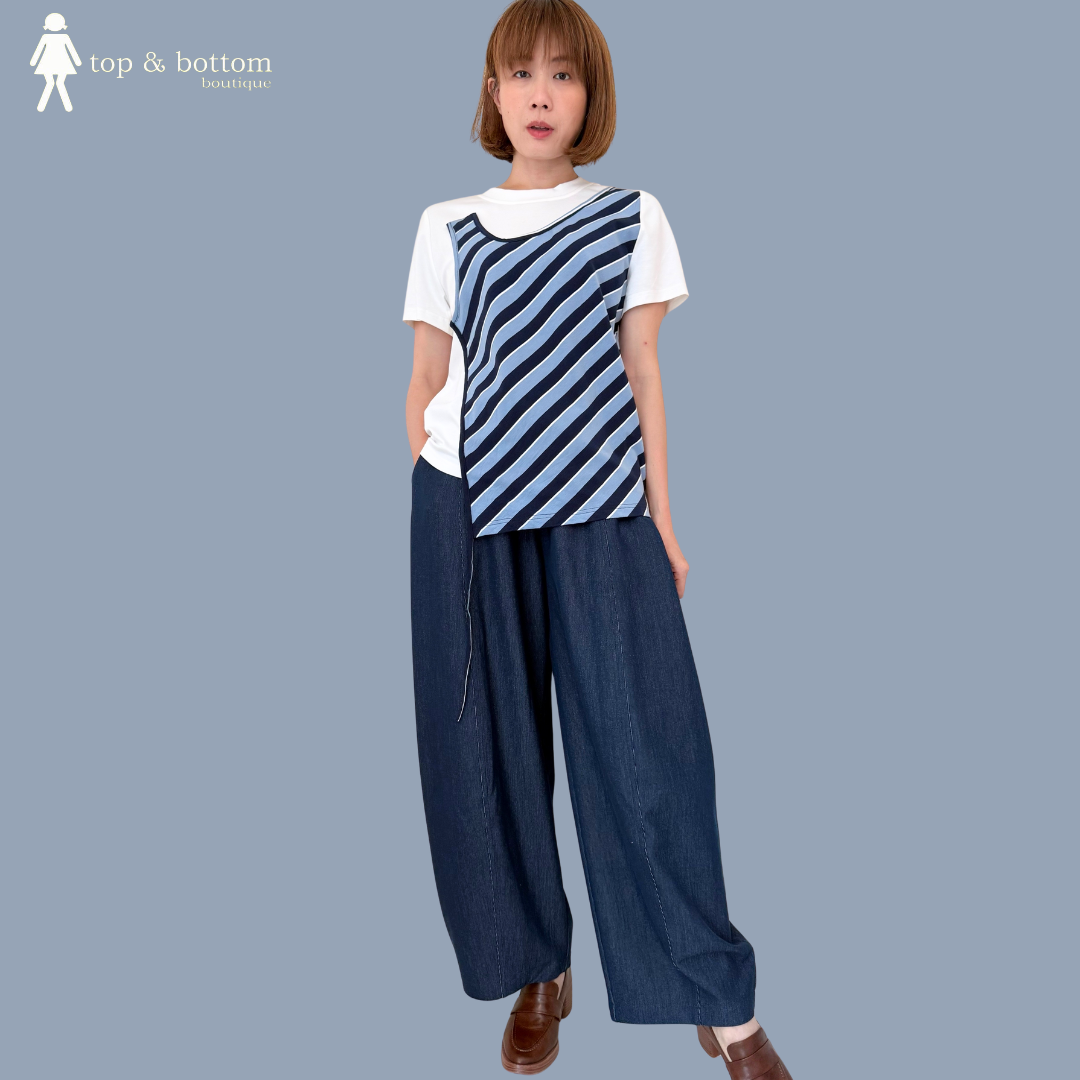 SHORT SLEEVE WHITE TEE WITH STRIPED OUTER