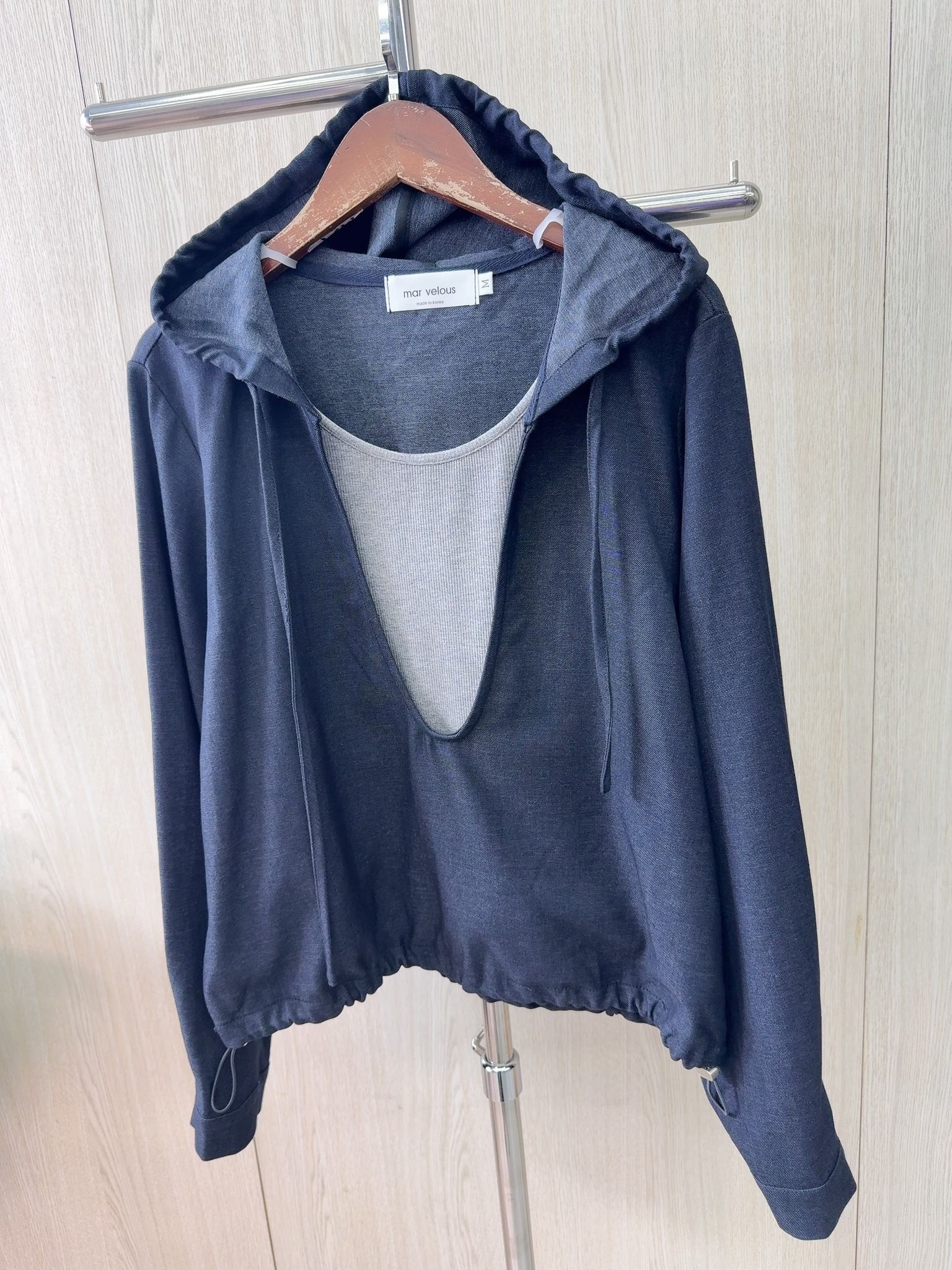 韓國高質假兩件有帽top~123AJ