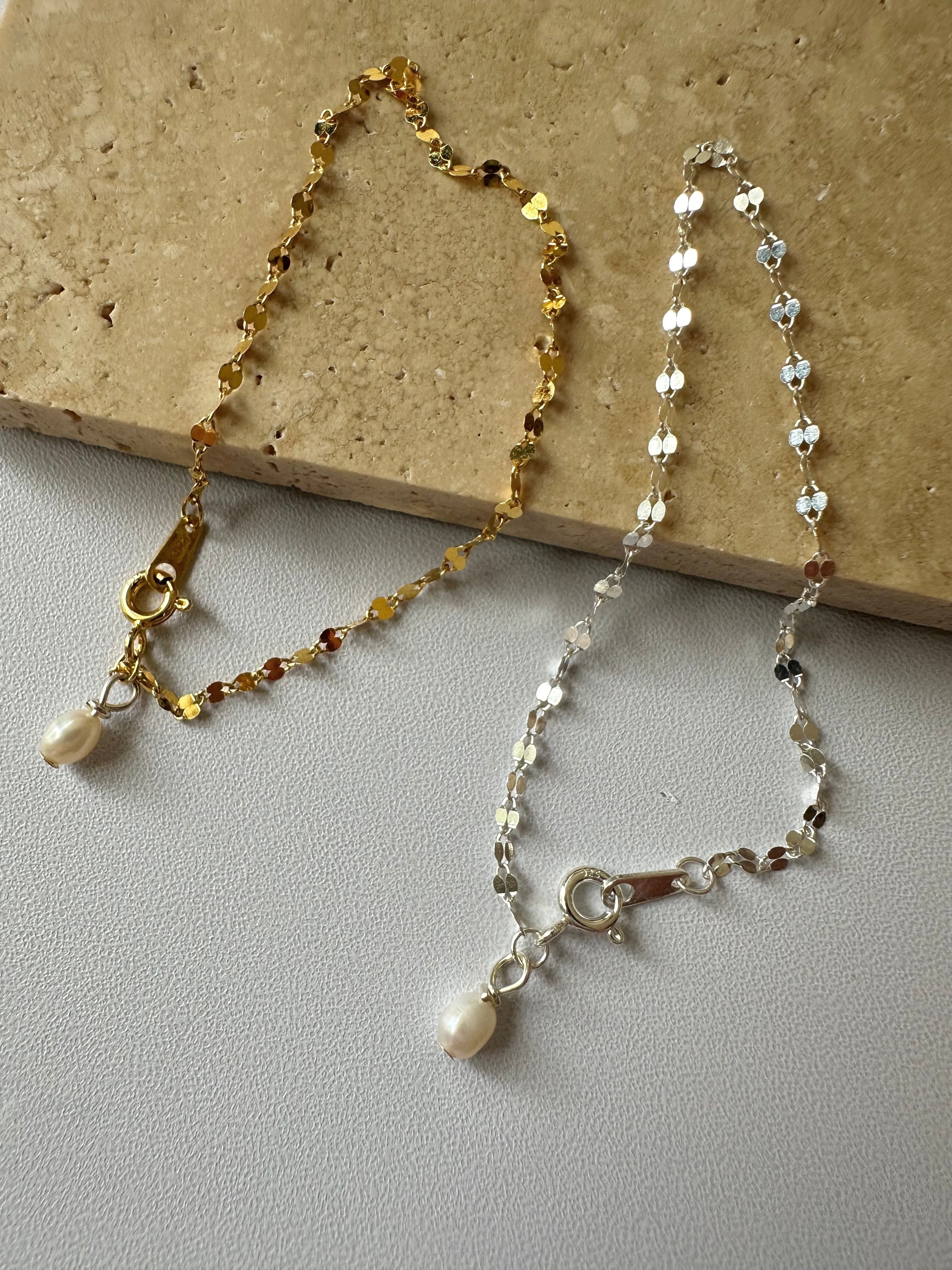 S925 shinny pearl chain bracelet