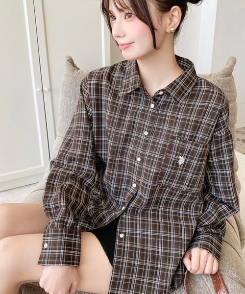 日本🇯🇵連線 Moment+ x U.S. POLO ASSN. 刺繡格紋長袖襯衫 刺繡 格紋 休閒 長袖 襯衫 外套 3色(任買兩件711免運)/預購