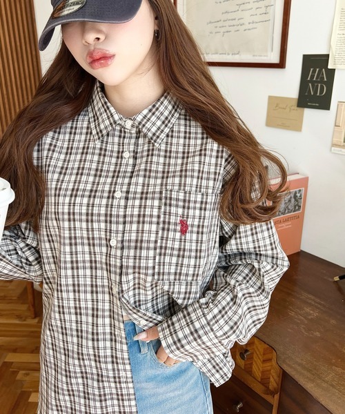 日本🇯🇵連線 Moment+ x U.S. POLO ASSN. 刺繡格紋長袖襯衫 刺繡 格紋 休閒 長袖 襯衫 外套 3色(任買兩件711免運)/預購