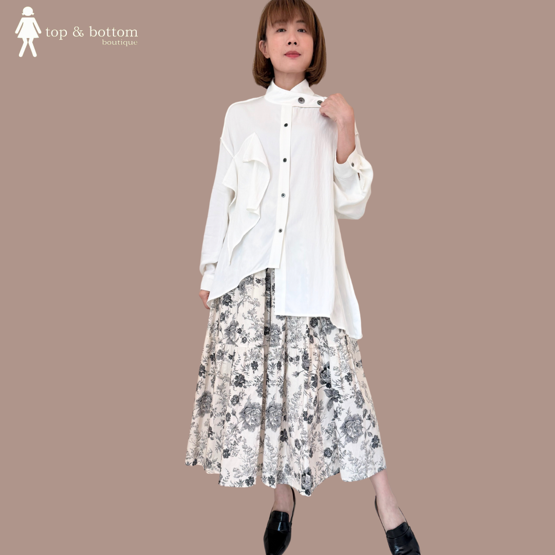 LONG SLEEVE HIGH NECK FRILLS DETAILED LONG SHIRT