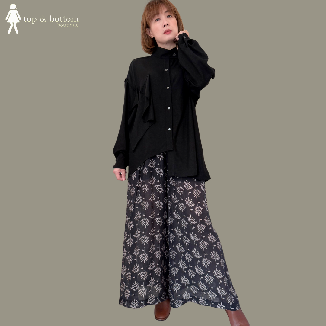 LONG SLEEVE HIGH NECK FRILLS DETAILED LONG SHIRT