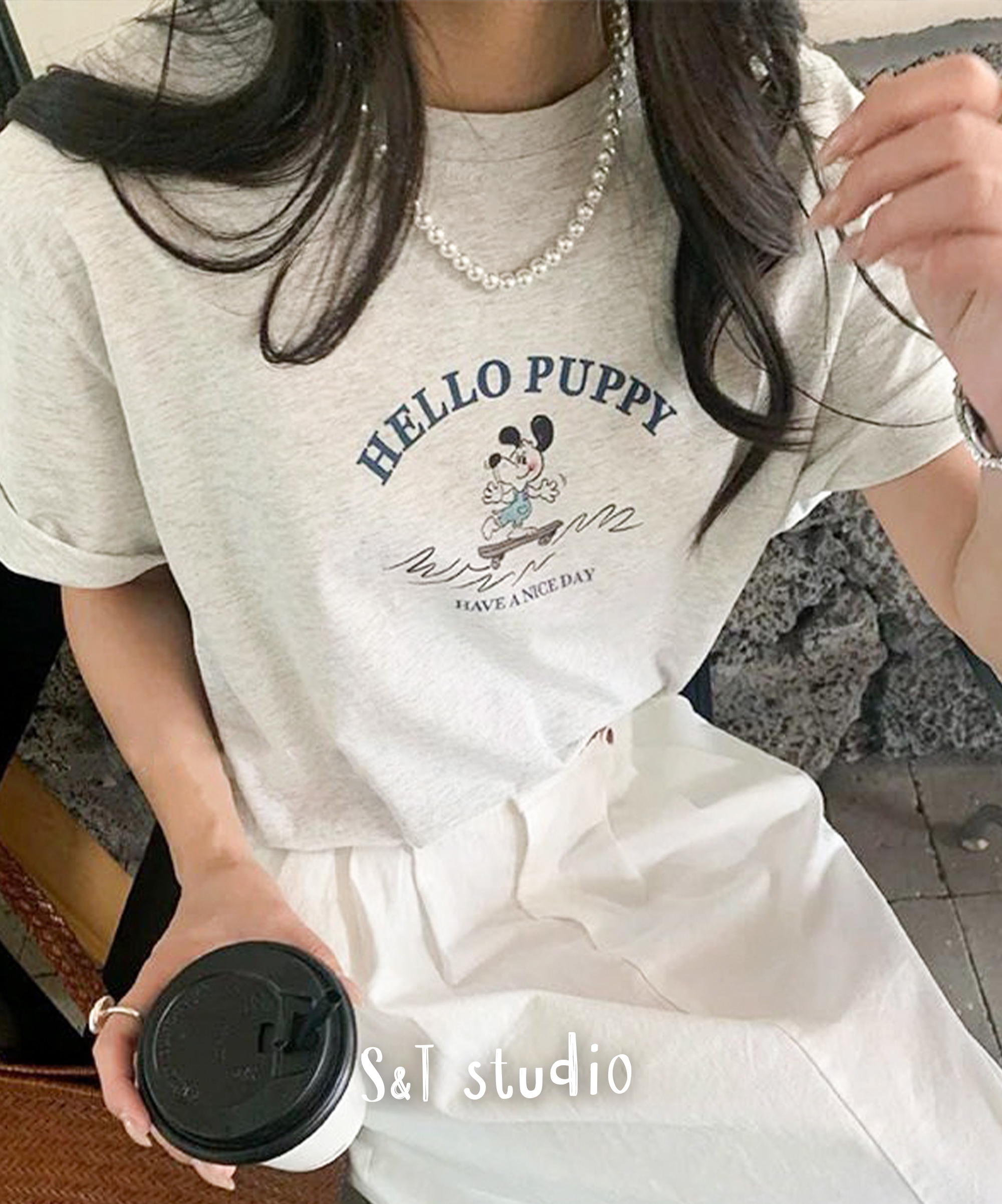 HELLO PUPPY 簡約狗狗印花短袖T (兩色)