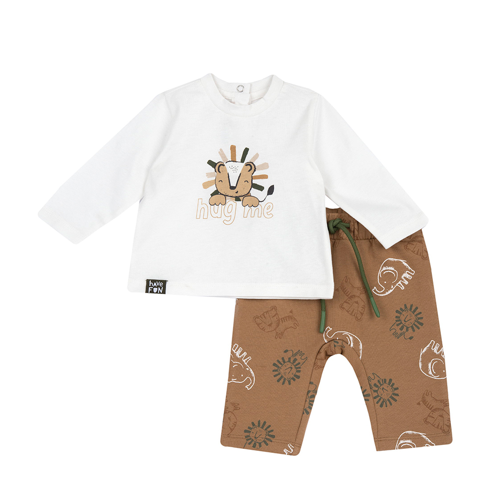 曠野動物-獅子+滿版褲長袖套裝