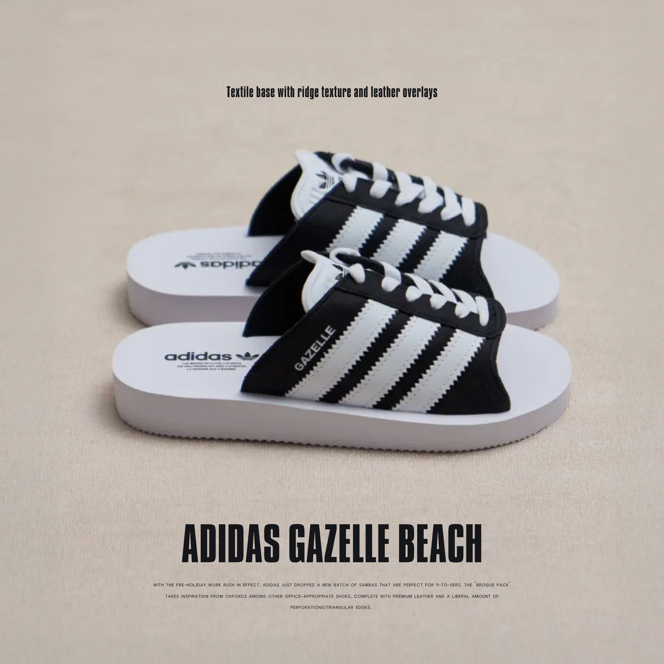 NICEDAY 代購 Adidas Gazelle BEACH 拖鞋 海灘拖 鞋帶 黑白 白黑 經典 JQ7421