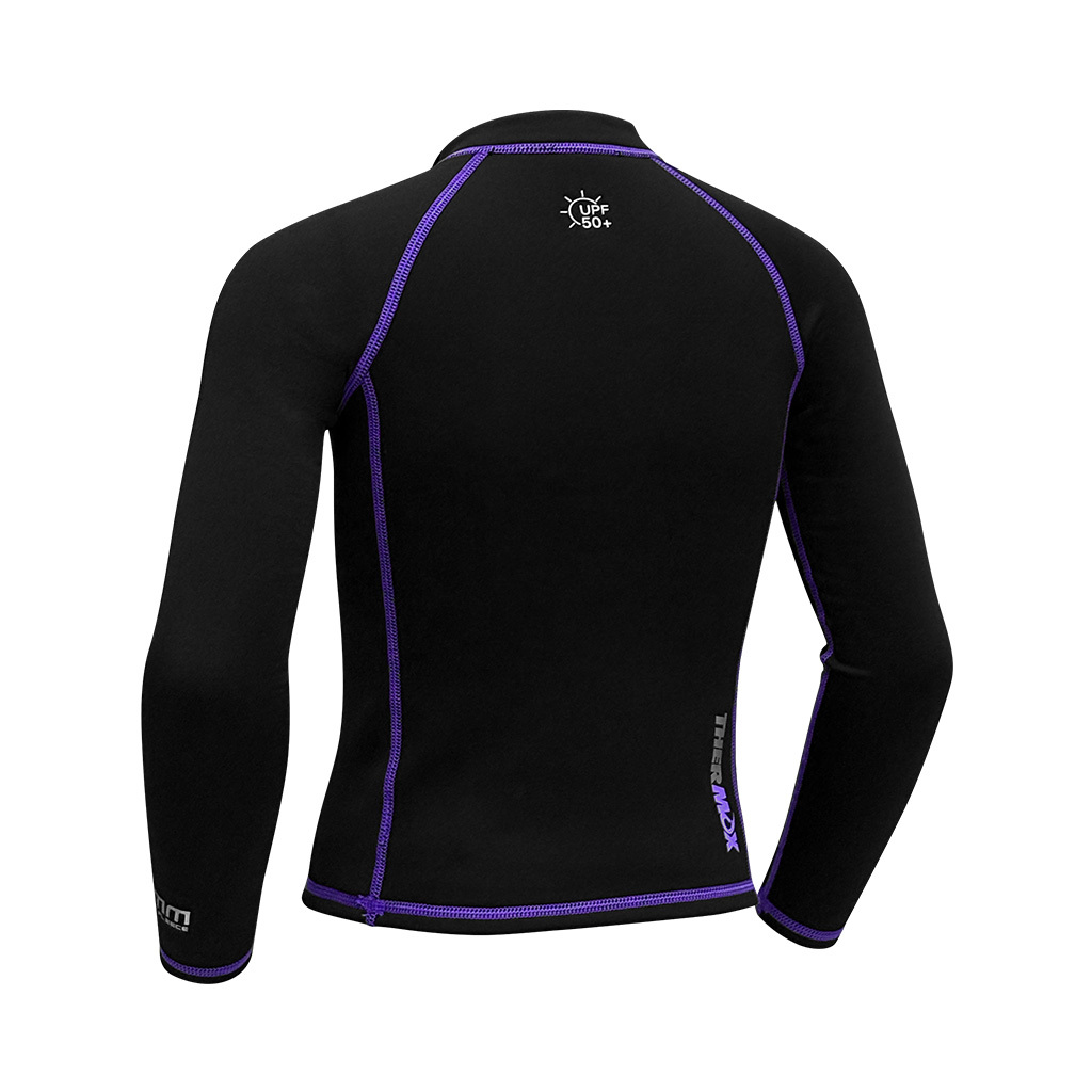 1.2/1mm 兒童短纖抓毛游泳保暖上衣 - 黑/紫