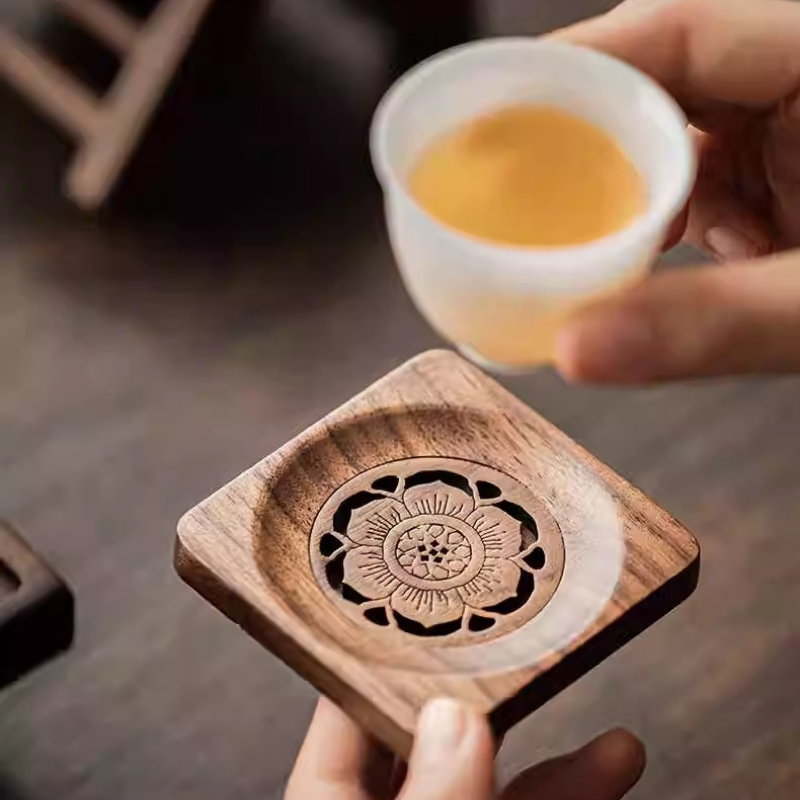 胡桃木蓮花杯墊組